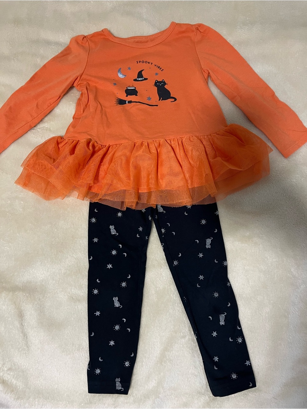 Carter's Orange Tulle Halloween Tutu Top with Black Star & Cat Leggings